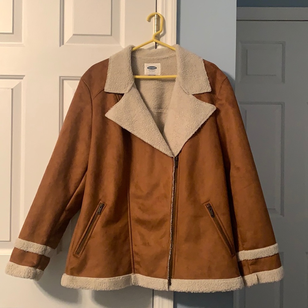 XXL Faux Suede Sherpa Lined Brown Moto Zipper Jacket (Old Navy)